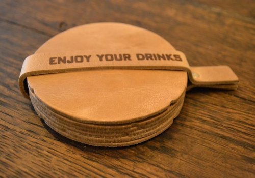 Scotts Bluf Set van 6 echt lederen taupe onderzetters