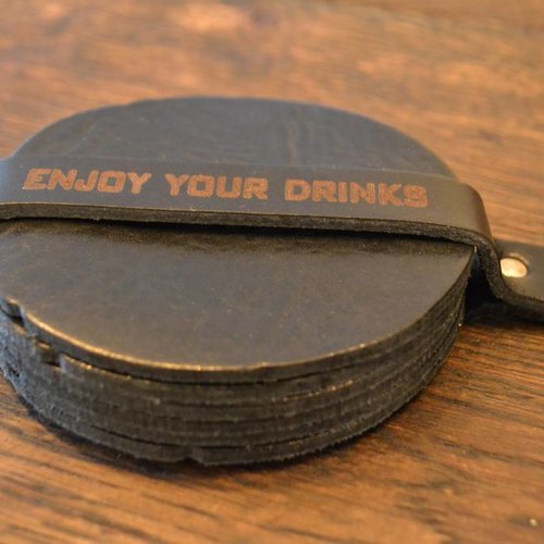 Set van 6 echt lederen zwarte onderzetters 