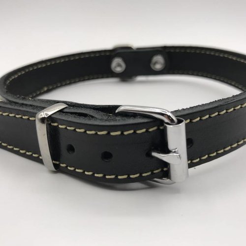 Hondenhalsband 40cm zwart echt Italiaans leer 