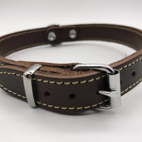 Hondenhalsband 35cm bruin echt Italiaans leer 
