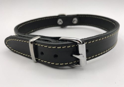 Scotts Bluf Hondenhalsband 35cm zwart echt Italiaans leer Scotts Bluf Hondenhalsband 35cm zwart echt Italiaans leer