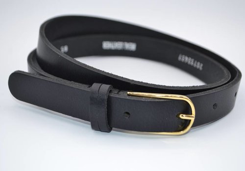 Scotts Bluf smalle zwarte damesriem met gouden gesp Scotts Bluf smalle zwarte damesriem met gouden gesp