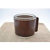 Kaarsenhouder voor theelicht. Glas en bruin leer