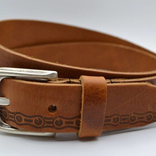 cognac riem met fietskettingprint 