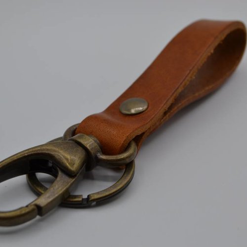 Sleutelhanger brons met cognac Leer 
