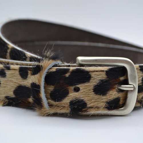 3cm brede luipaard printriem met oud zilveren gesp 