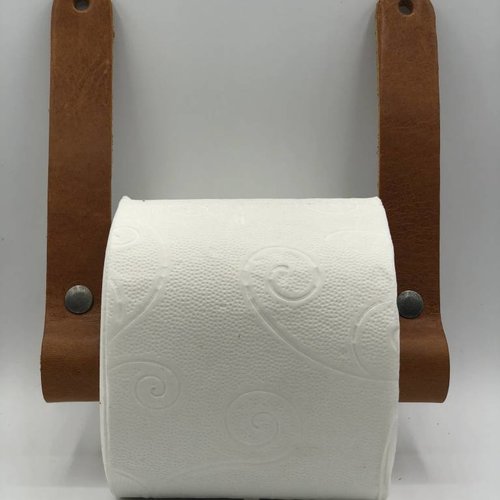 Luxe toiletrol houder van hout en Italiaans leer 