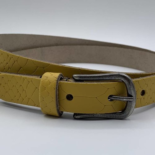 2cm brede damesriem met oker gele slangenprint 