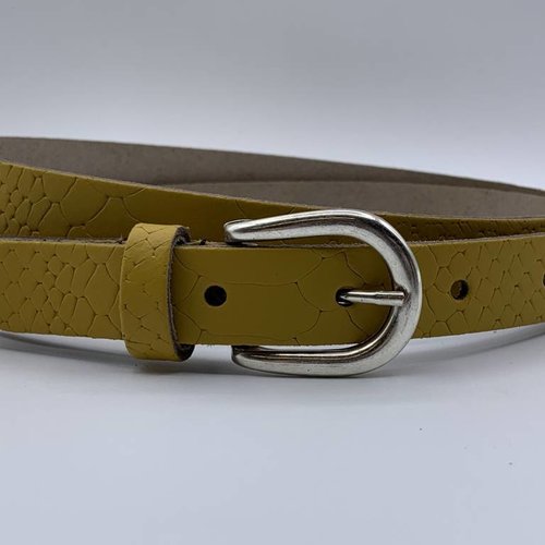 smalle damesriem met oker gele slangen print 