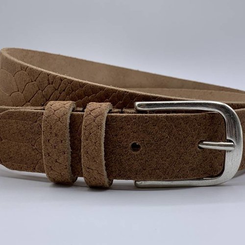 Trendy cognac damesriem met slangenprint. 