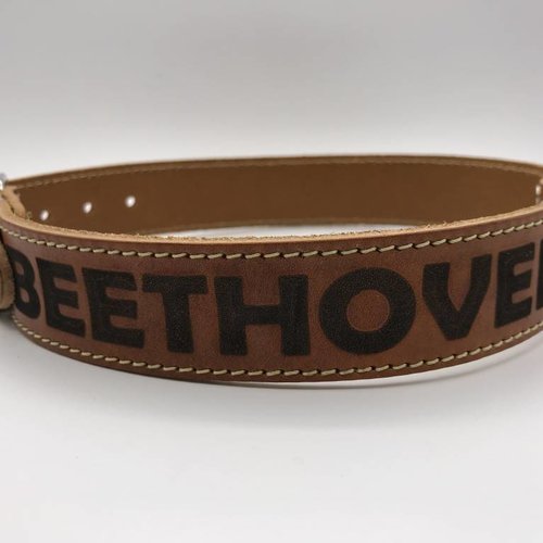 Hondenhalsband met naam 60cm cognac echt Italiaans leer 