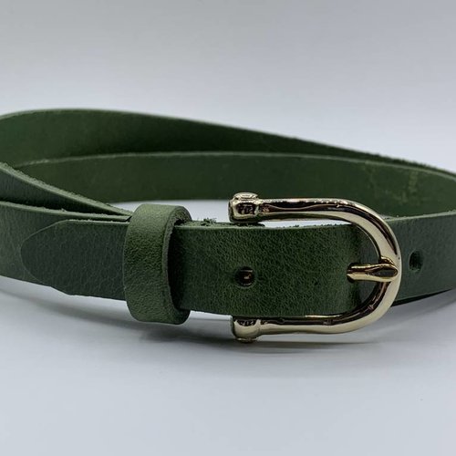 Groene smalle damesriem met gouden gesp 