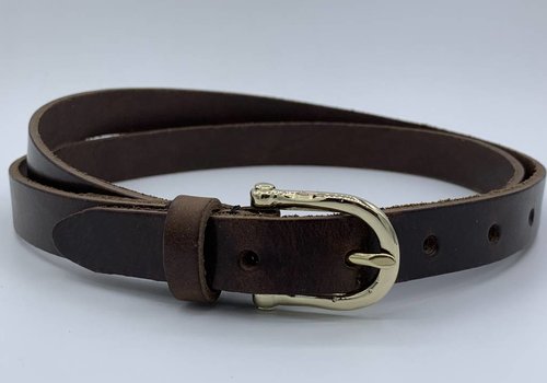 Scotts Bluf Bruine smalle damesriem met gouden gesp Scotts Bluf Bruine smalle damesriem met gouden gesp