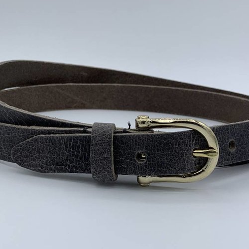 Grijze smalle damesriem met gouden gesp 