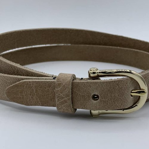 Taupe smalle damesriem met gouden gesp 
