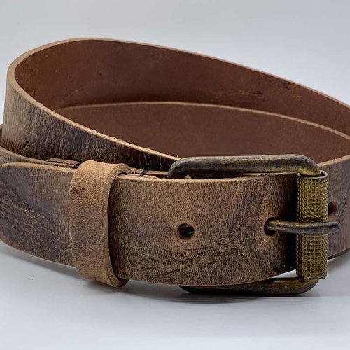 Stoere cognac riem met gekreukt leer 