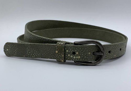 Rock 'n Rich Damesriem van 2cm breed en speelse groene roggeprint Rock 'n Rich Damesriem van 2cm breed en speelse groene roggeprint