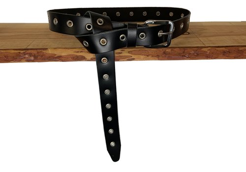 Rock 'n Rich Lange trendy  zwarte knoopriem met ringen Rock 'n Rich Lange trendy  zwarte knoopriem met ringen