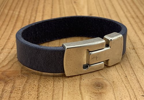 Monogram Patroon met V - Leren Armband voor Heren - Zwart met Grijs - Armband  Heren 