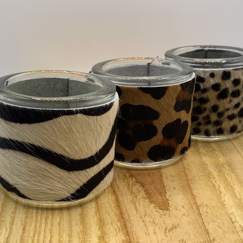 Set van 3 waxinelichthouders met dierenprint 