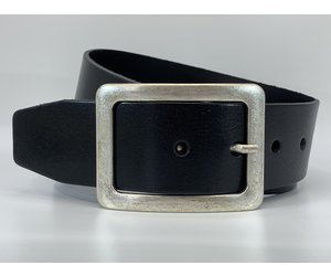 Manza lederen riem, zwart, 4 cm breed, volnerfleer, jeansriem voor dames en heren, handgemaakt echt leer, MADE IN GERMANY NIEUW #4MVL121, zwart, 85cm Gesamtlänge 95cm