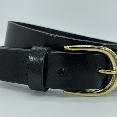 Zwarte 35mm brede riem met gouden gesp 