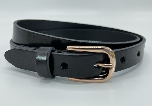Scotts Bluf Zwarte 20mm brede riem met rose gouden gesp.
