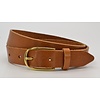 Cognac 3cm brede riem met gouden gesp.