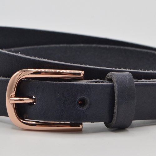 Blauwe 20mm brede riem met rose gouden gesp. 