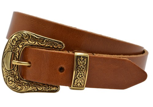 Scotts Bluf 3cm Cognac western riem met gouden gesp Scotts Bluf 3cm Cognac western riem met gouden gesp