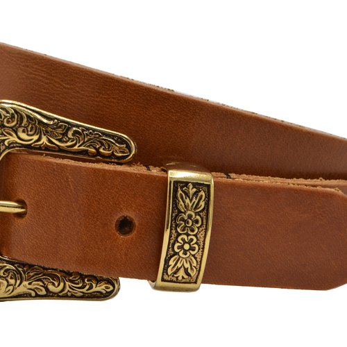 3cm Cognac western riem met gouden gesp 