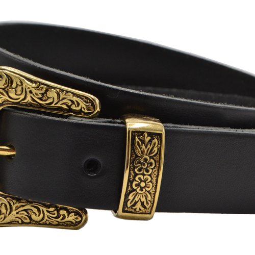 Zwarte western riem met gouden gesp 
