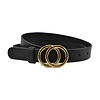 2.5cm brede zwarte riem met goud kleurige gesp.