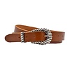 trendy smalle cognac riem met uitgewerkte gesp.
