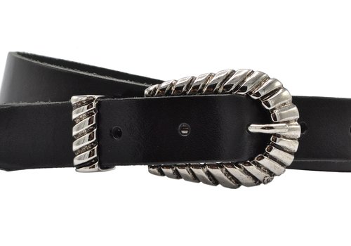 Rock 'n Rich trendy smalle zwarte riem met uitgewerkte gesp.