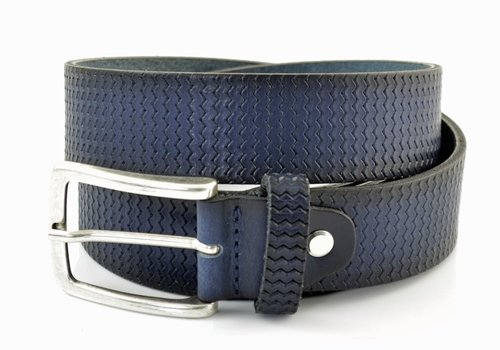 Cornerstone Blauwe 3,5cm brede riem gemaakt van Italiaans leer met een mooi patroon.