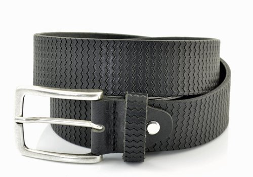 Cornerstone Zwarte 3,5cm brede riem gemaakt van Italiaans leer met een mooi patroon.