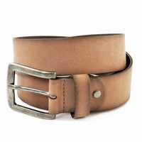 Taupe 4cm brede riem van Nederlands split leer.