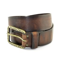 Bruine riem van 4cm breed. Gemaakt van de hoogste kwaliteit Italiaans nerf leer met bronze vintage gesp.