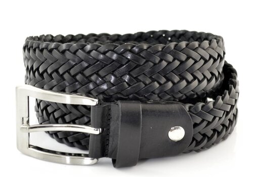 Lindenmann riemen zwarte echt leer gevlochten riem.