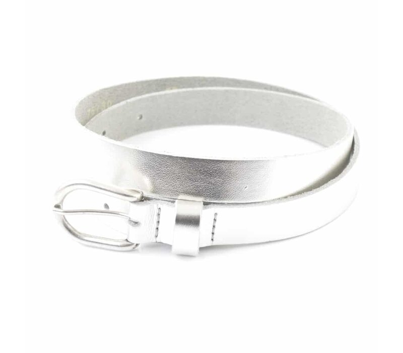 2cm brede zilveren kinderriem van kidzzbelt . Speelse riem met een western lintje.