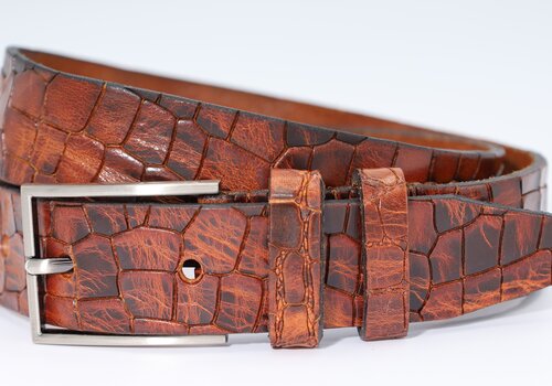 Scotts Bluf 3,5cm luxe Kroko print cognac leren riem