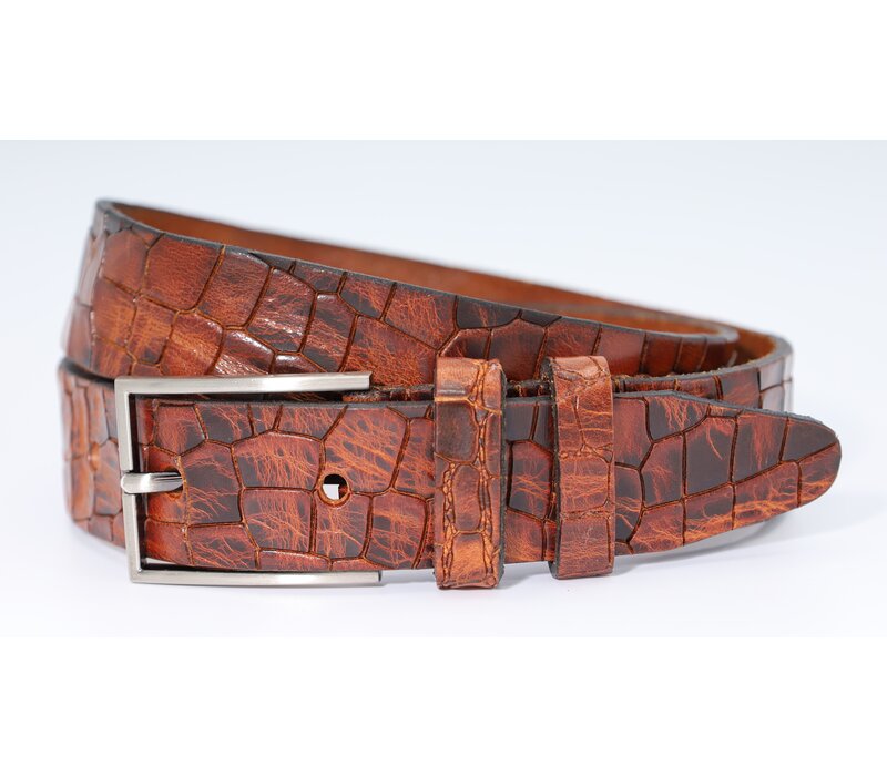 Nette cognac Italiaans leren riem met krokodillenprint.