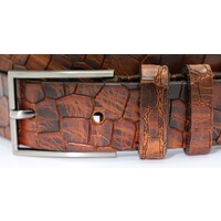 Nette cognac Italiaans leren riem met krokodillenprint.