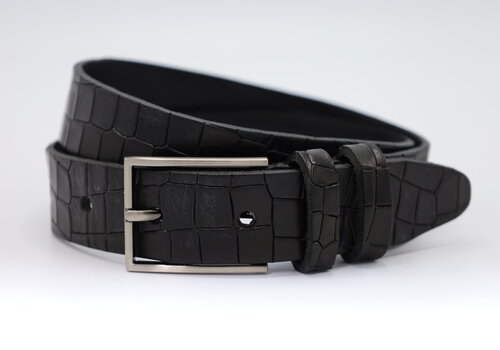 Scotts Bluf 3,5cm luxe Kroko print zwarte leren riem Scotts Bluf 3,5cm luxe Kroko print zwarte leren riem