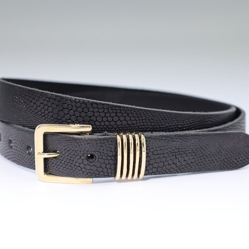 Zwarte 2.5cm brede krokodillen print damesriem met chique goude gesp. 