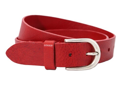 Rock 'n Rich Nette rode 3,5 cm brede damesriem met ronde zilvere gesp Rock 'n Rich Nette rode 3,5 cm brede damesriem met ronde zilvere gesp