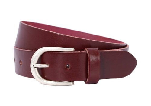 Rock 'n Rich Nette bordeauxrode 3,5 cm brede damesriem met ronde zilvere gesp Rock 'n Rich Nette bordeauxrode 3,5 cm brede damesriem met ronde zilvere gesp