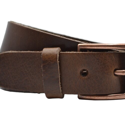 bruine italiaans volnerf lederen riem met bronzen gesp 