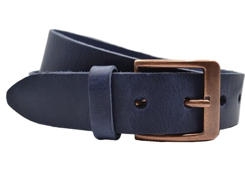 Scotts Bluf blauwe italiaans volnerf lederen riem met bronzen gesp Scotts Bluf blauwe italiaans volnerf lederen riem met bronzen gesp